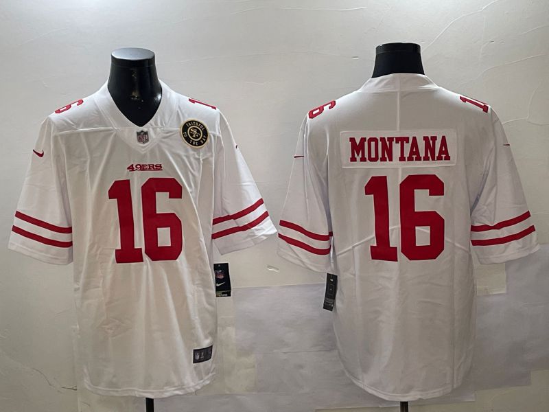 Men San Francisco 49ers 16 Montana White Second generation 2024 Nike Limited NFL Jersey style 01082